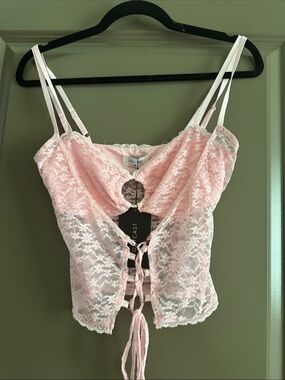 Outcast Pink Lace Crop Bralette with Center Ring